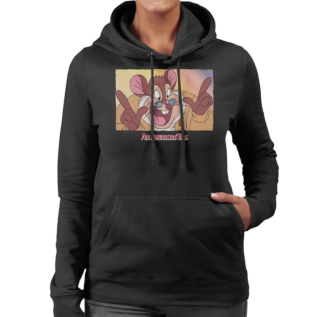 An American Tail Papa Mousekewitz Face Women's Hooded Sweatshirt Black Large