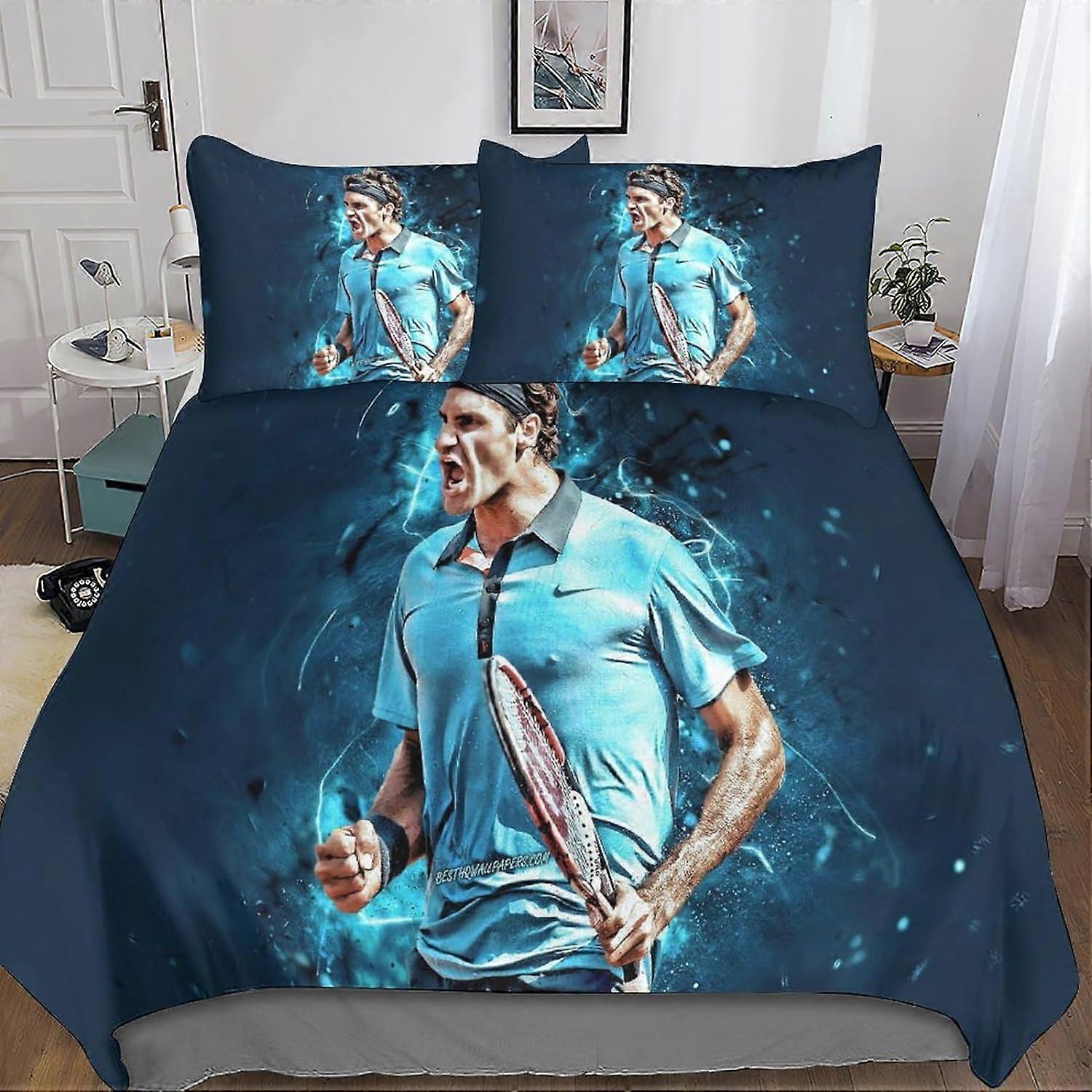 Kerota Roger Federer 3D Duvet Cover Sets, Bedding Set and Pillowcase for Single or Double Bed Microfiber with Zipper Closure 3 Pcs Double200x200cm