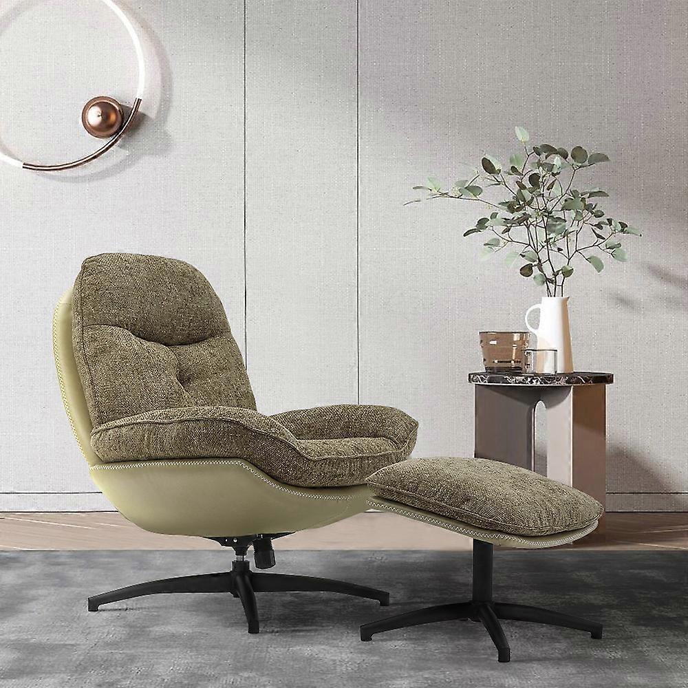 Living And Home Green Chenille Lounge Chair with Metal Base and Footstool