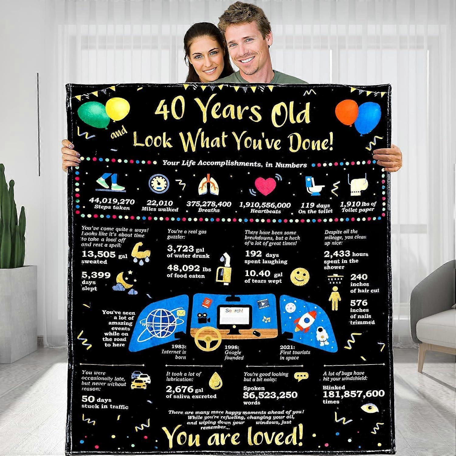 LINCMAN 40th Birthday Blanket Gifts for Women/Men, 40th Birthday Daughter Son Gift Ideas for Parents Creative Decorative Blankets, Blankets for Par...