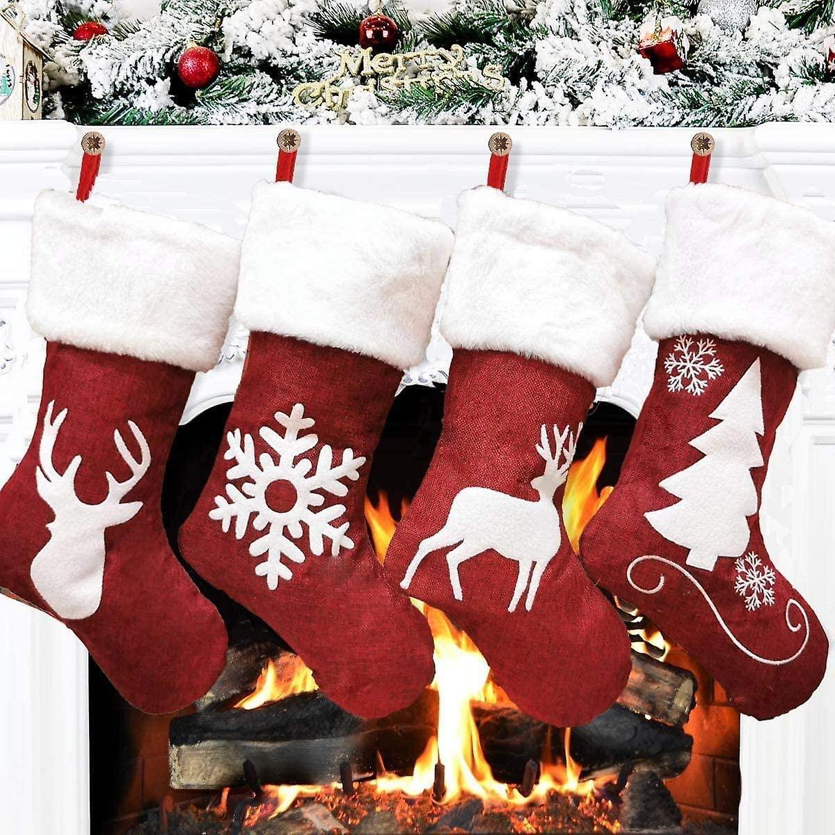 unbrand Set Of 4 Christmas Stockings, 45Cm Christmas Stocking Hanging Classic Reindeer Christmas Decoration