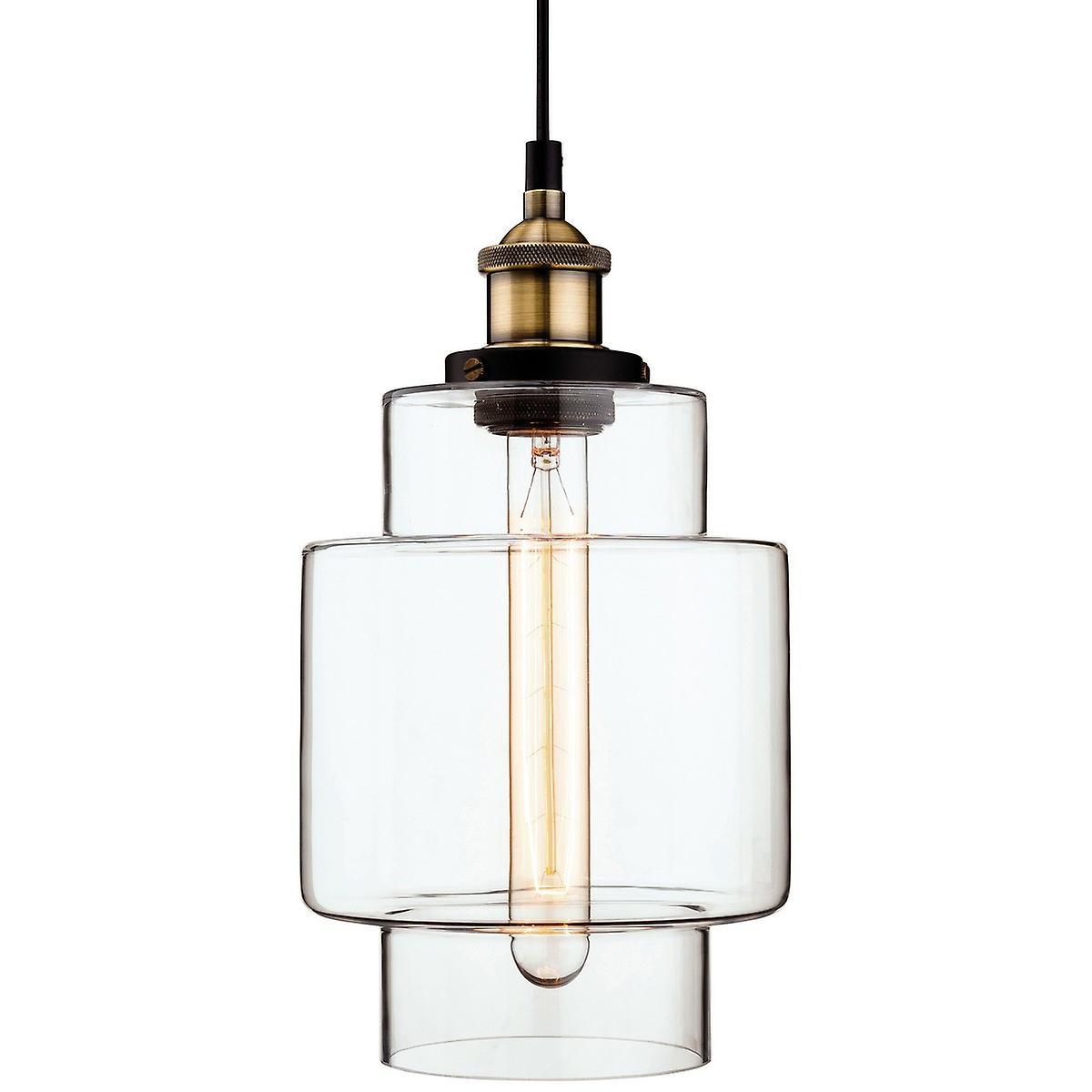 Empire 1 Light Ceiling Pendant Antique Brass Clear Glass E27