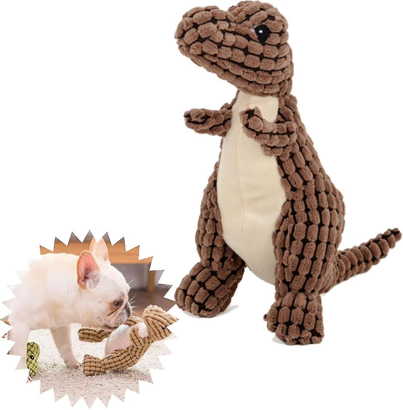 Tianzun Indestructible Robust Dino, Interactive Squeaky Robustdino Dog Toys For Aggressive Chewers, Stuffed Dog Chewer Toys Coffee