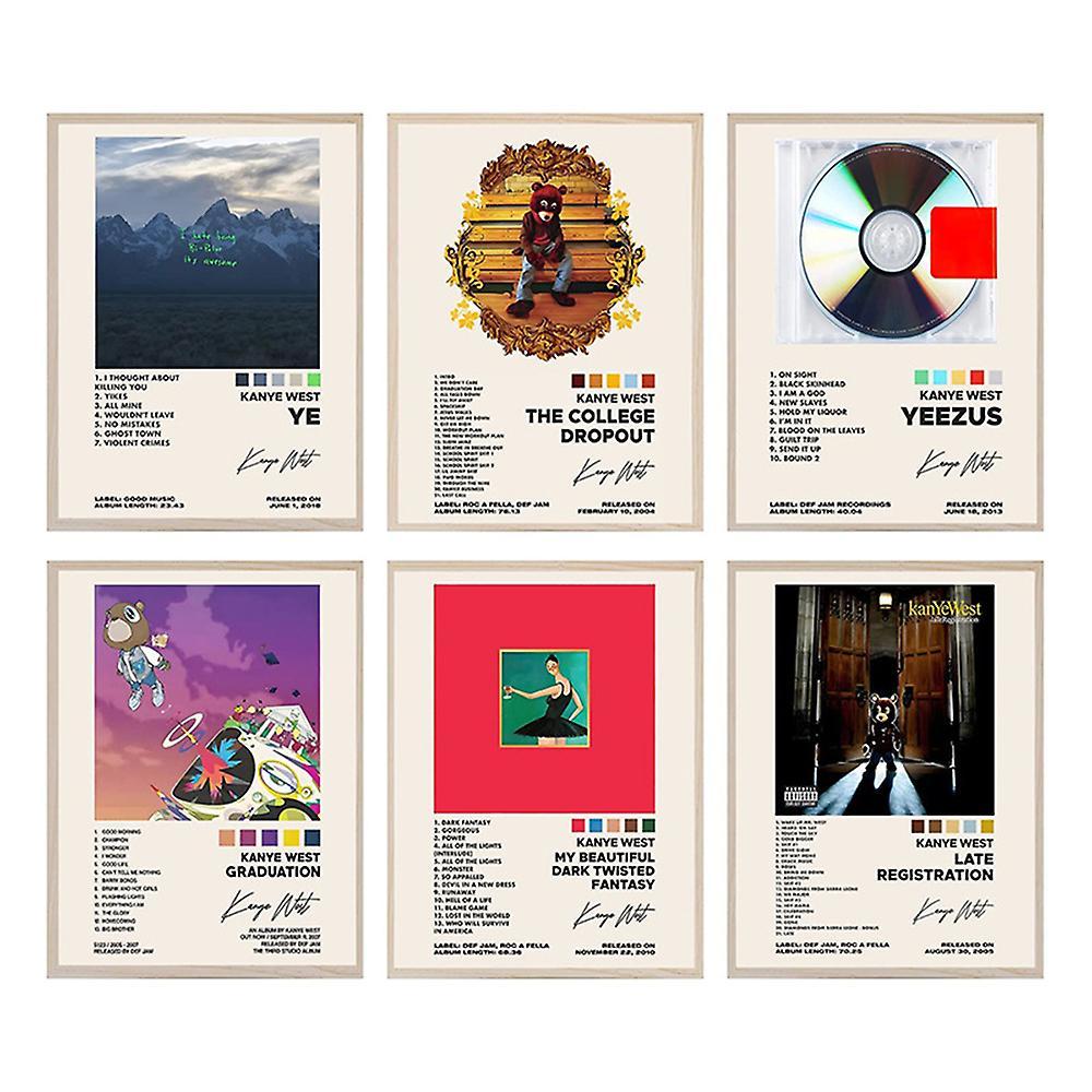 Bestdaily 6pcs Kenye West Album Poster Ye The College Dropout Yeezus Graduation Late Registration Prints Album Cover Wall Art Decor Gifts For Fans ...