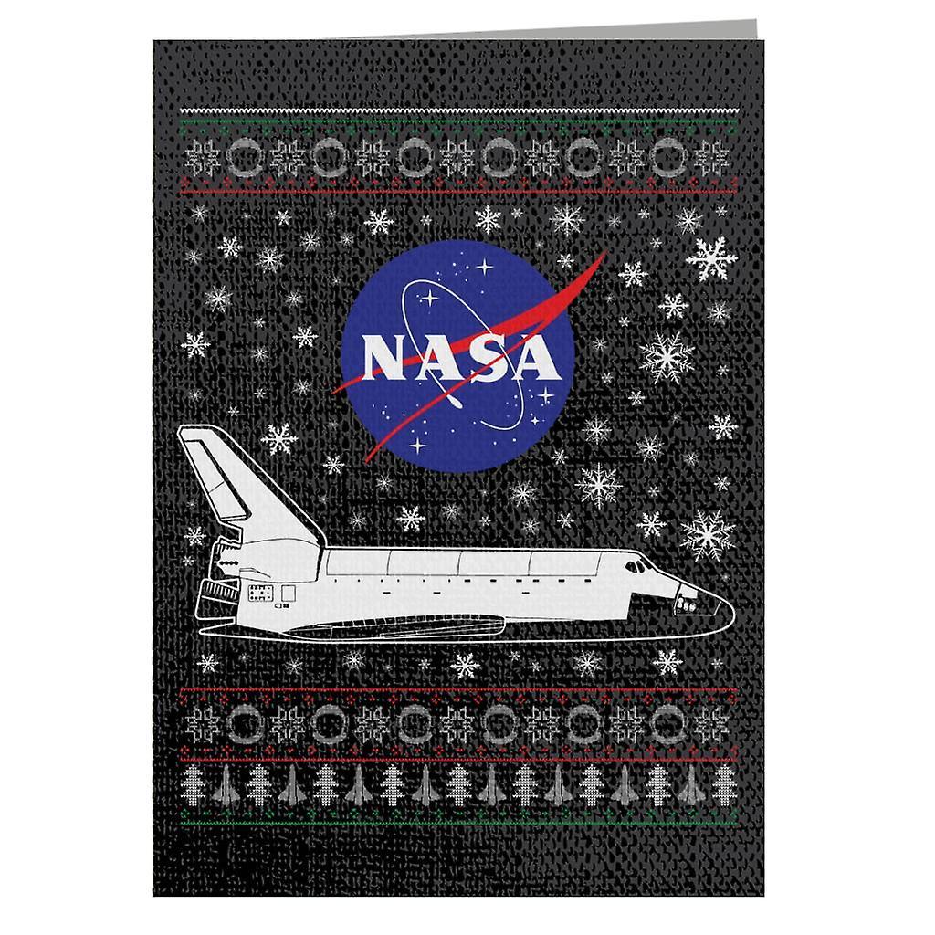 NASA Logo And Shuttle Christmas Knit Pattern Greeting Card Black 14.5 x 21cm