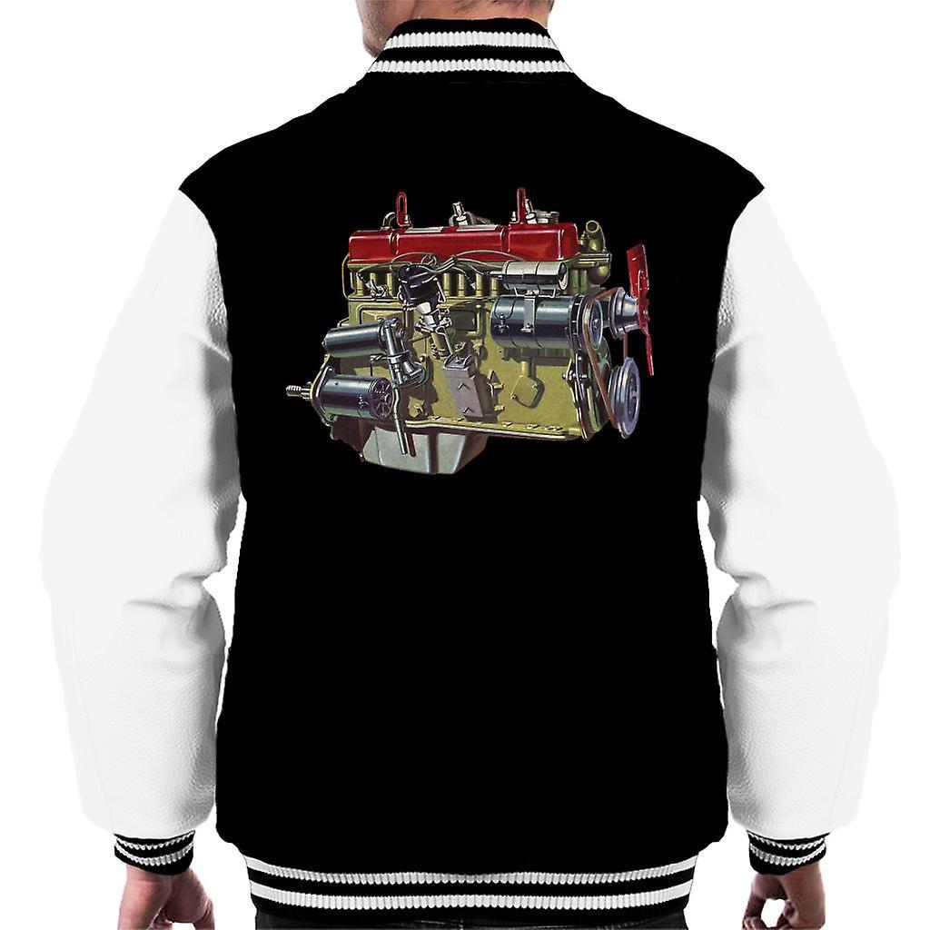 Austin Healey Side View Of Engine British Motor Heritage Men's Varsity Jacket Black/White Medium