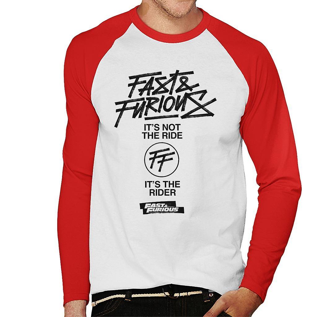 Fast & Furious Fast and Furious Its Not The Ride Its The Rider Men's Baseball Long Sleeved T-Shirt White/Red Large