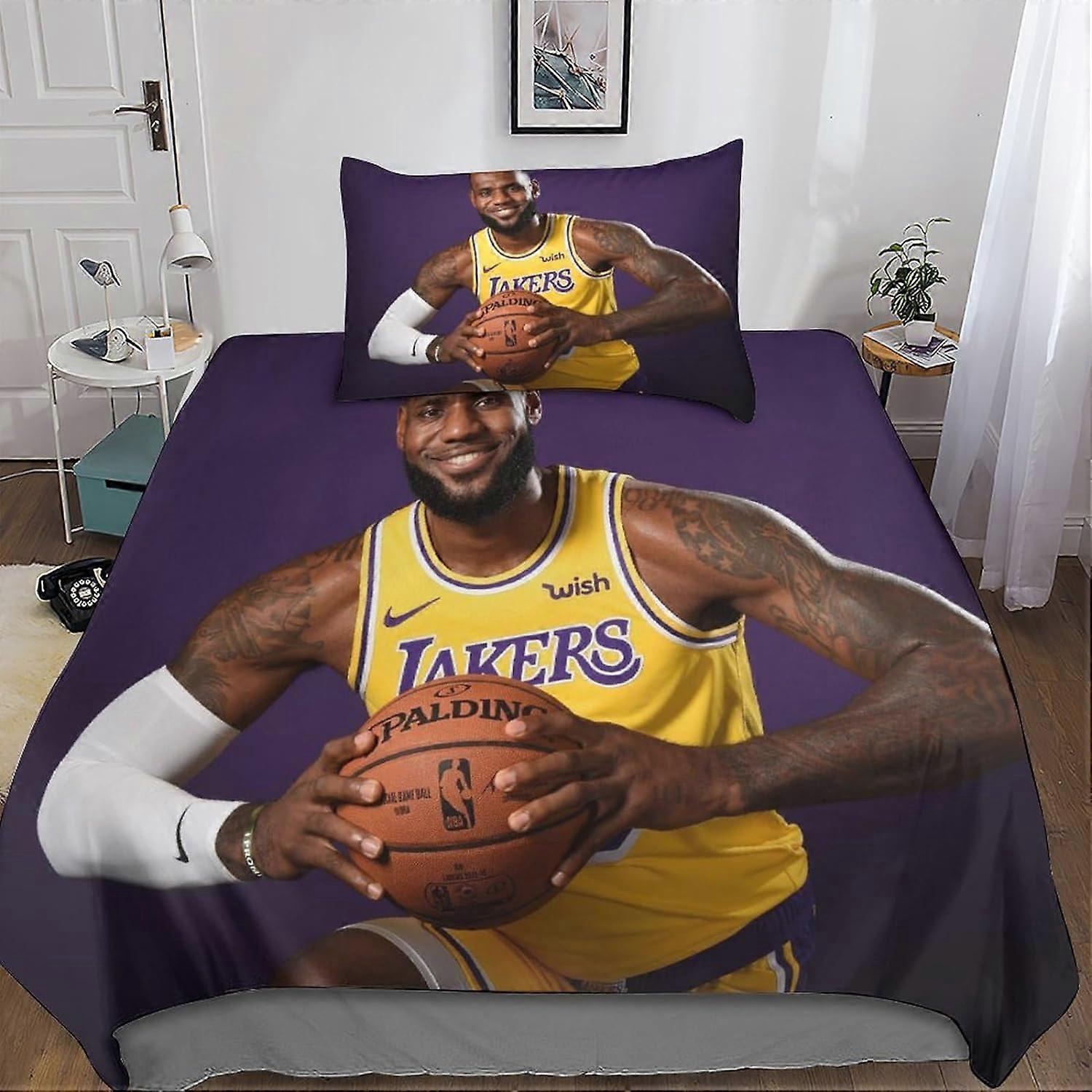 Kerota Lebron James Bedding Set LBJ NBA Duvet Cover & Pillowcases 3D Microfiber with Zipper Closure 2 Pcs Pillowcases Suitable for Boys and Girls S...