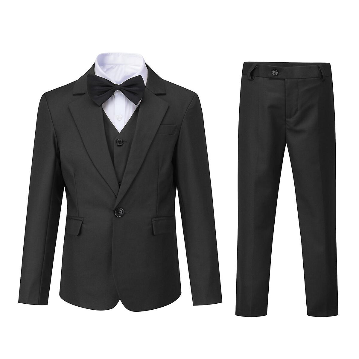 Sliktaa Boys 3Pce Formal Suit Slim Fit Blazer and Vest and Pants Black 120CM