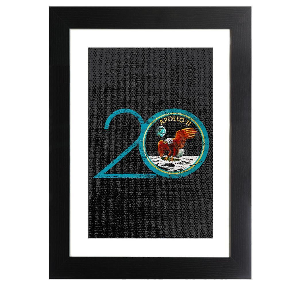 NASA Apollo 11 20th Anniversary Badge Distressed Framed Print Black 39 x 52 cm