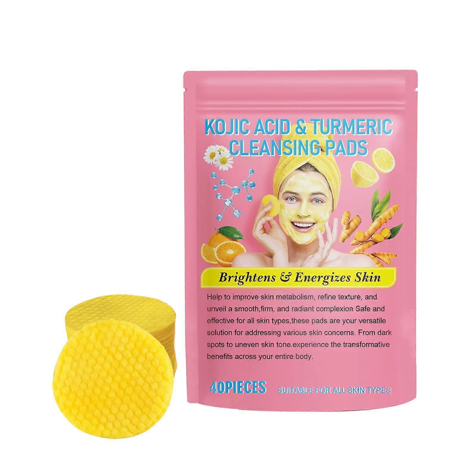 Unbrand 40Pcs Turmeric Kojic Acid Cleansing Pads, Kojic Acid & Turmeric Cleansing Pads, Turmeric Cleansing Pads For Face, Unclog Pores 1 Bag