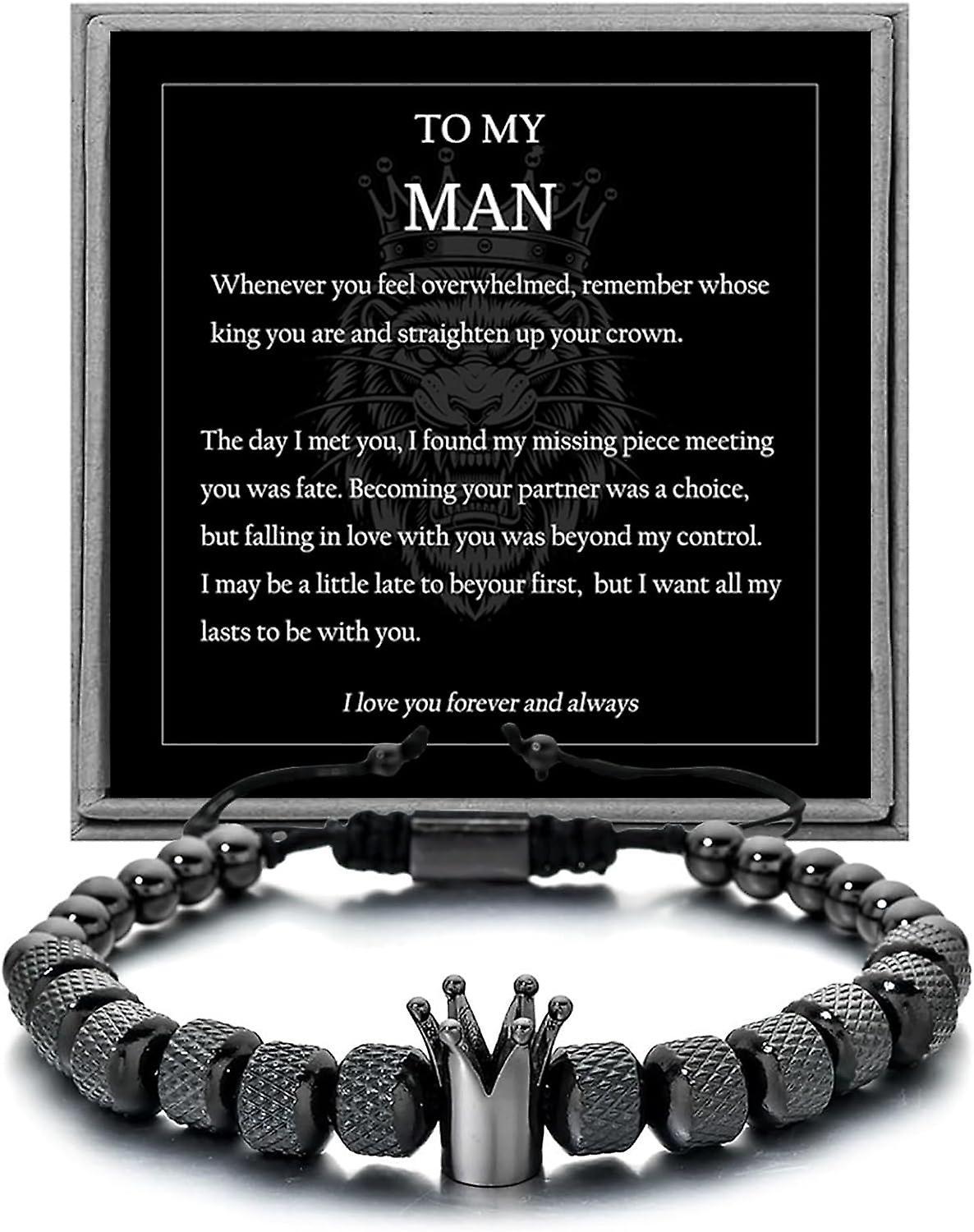 Maromalife To My Man Bracelet- Straighten Your Crown For Boyfriend Husband, Adjustable Bead Men's Stainless Crown Anniversary Christmas Gifts