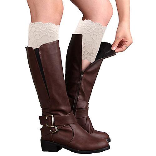 Auleset Fashion Women Girls Stretch Flower Lace Trim Boot Cuffs Leg Warmers Top Socks White