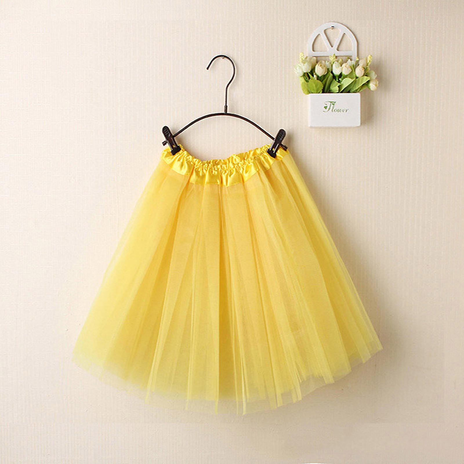 Hongy Womens Tulle Skirts Pleated Gauze Short Adult Tutu Dancing Yellow Free Size