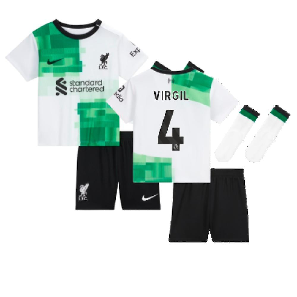 Nike 2023-2024 Liverpool Away Little Boys Mini Kit (Virgil 4) White LB 6-7yrs (116-122cm)