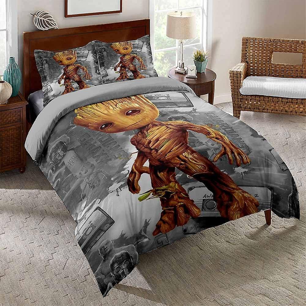 Kerota Superhero Groot Duvet Set, Easy Care Duvet Cover and Pillowcases, Super Soft Bedding, Poly-Cotton, Twin Size, 50% Polyester ) Single135x200cm