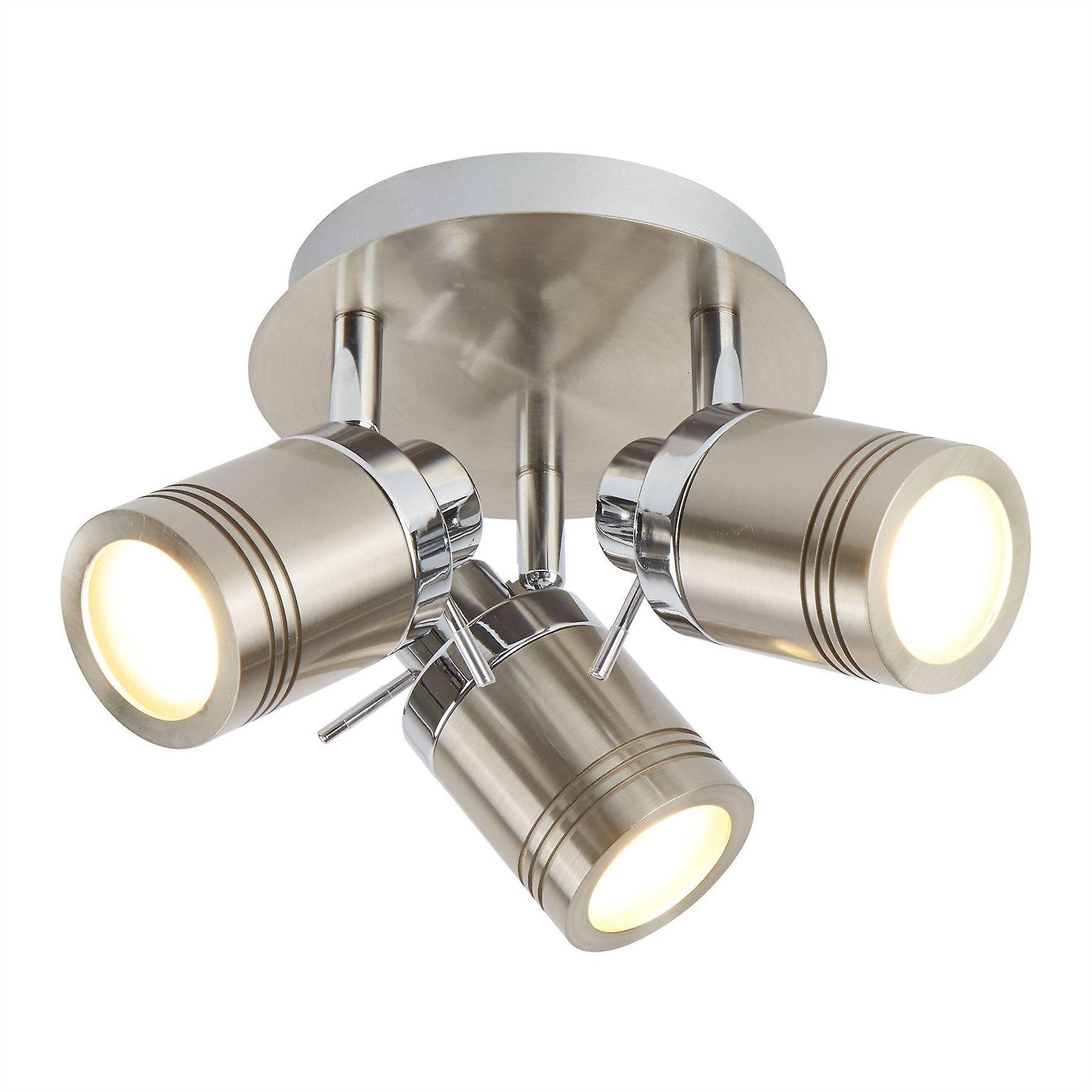 Searchlight Lighting Samson 3 Light Bathroom Ceiling Spotlight Satin Silver IP44, GU10