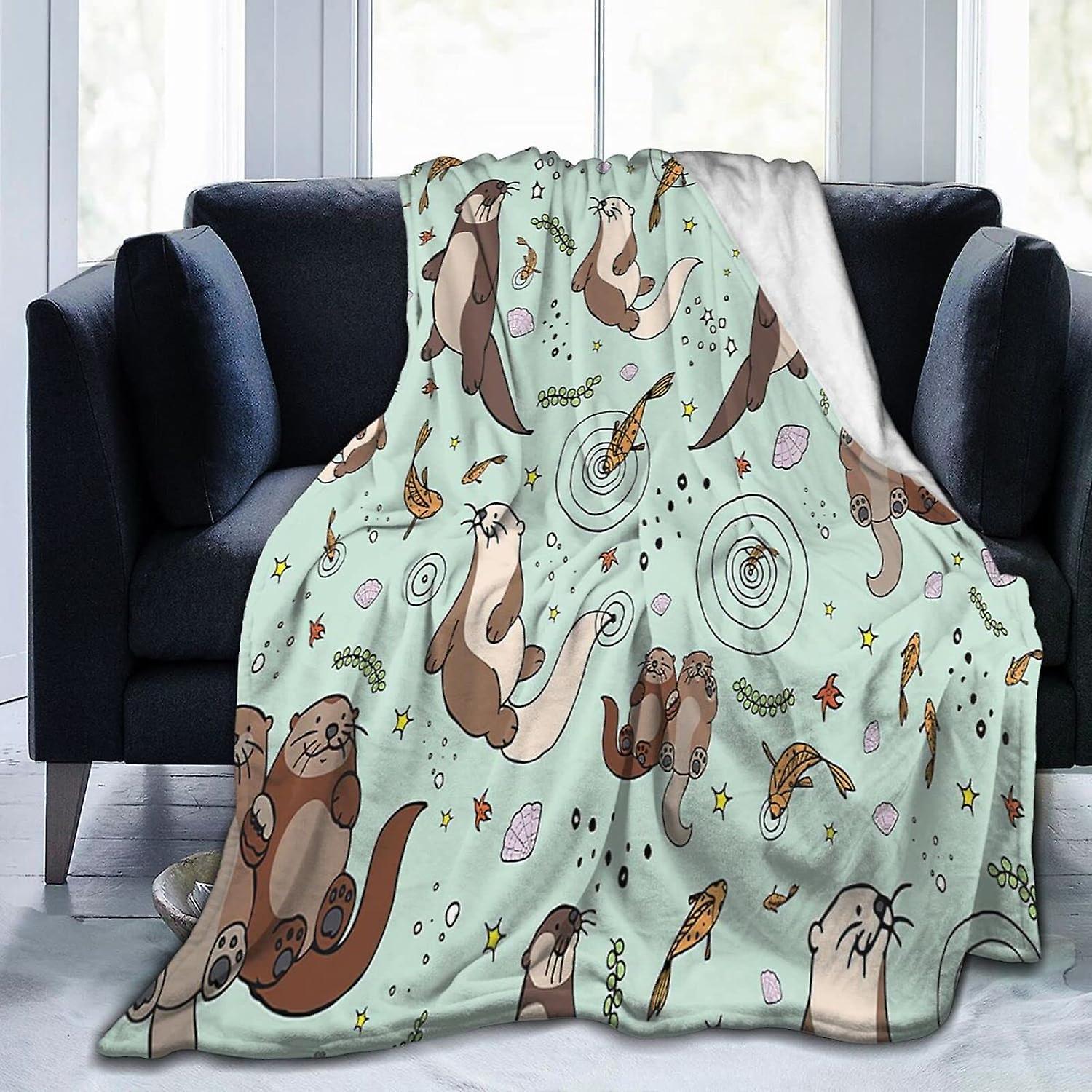 Kerota Sea Otters Throw Blanket for Couch,Soft Warm Throw Blanket Lightweight Warm Fuzzy Blanket for Bed Sofa Camping Travel 50x40in 125x100cm