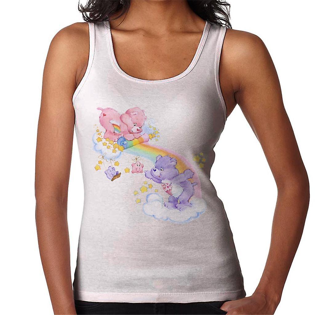 Care Bears Cheer Bear And Share Bear Unrolling A Rainbow Women's Vest White Medium