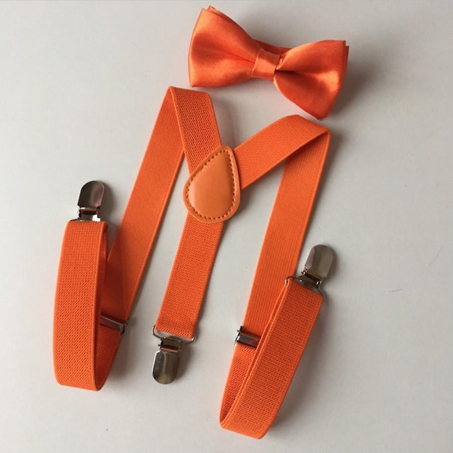 Slowmoose Children Braces Suspenders Bow Tie, Y-shaped Braces And Bowtie Set Orange