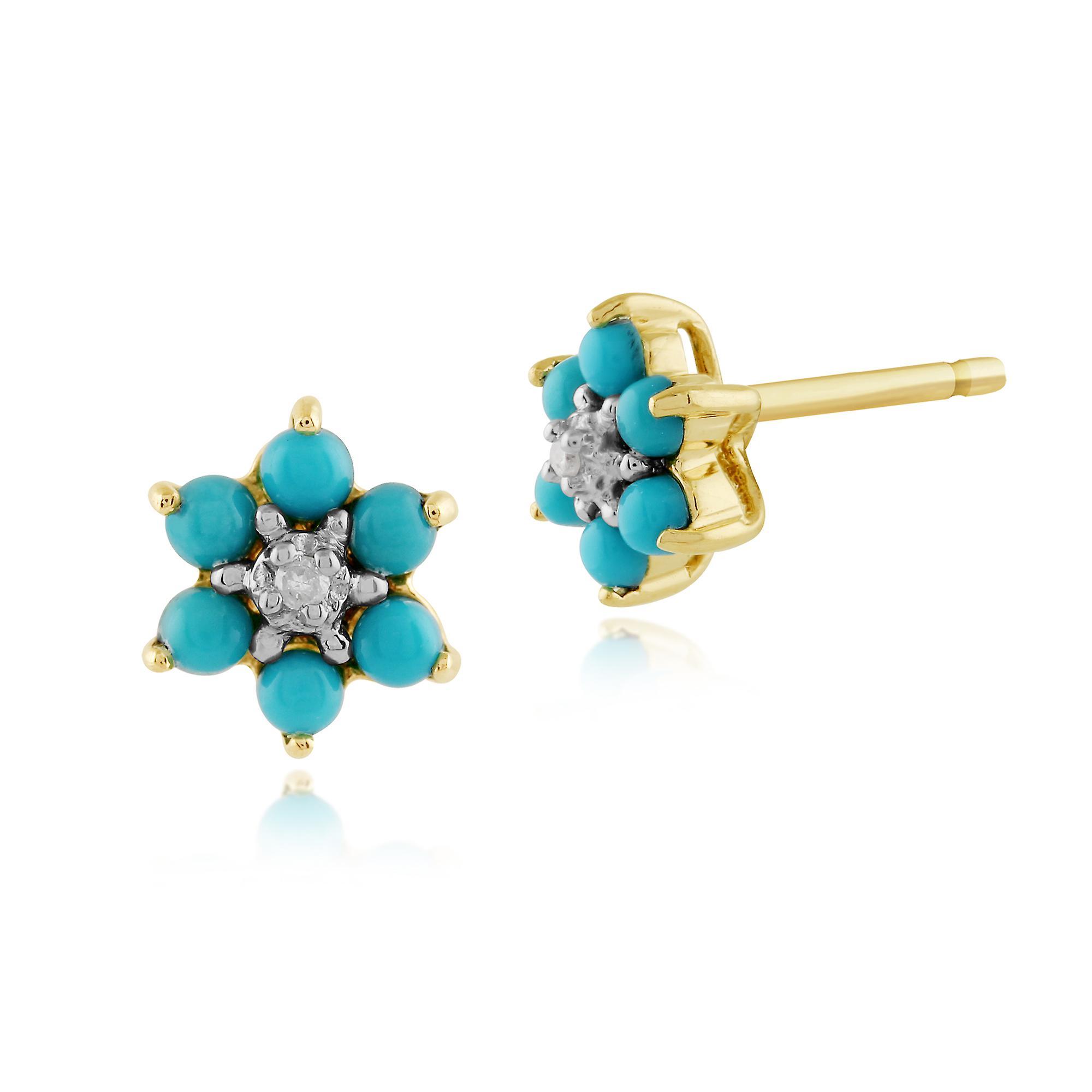 Gemondo Floral Round Turquoise & Diamond Stud Earrings in 9ct Yellow Gold 181E0019429 One Size