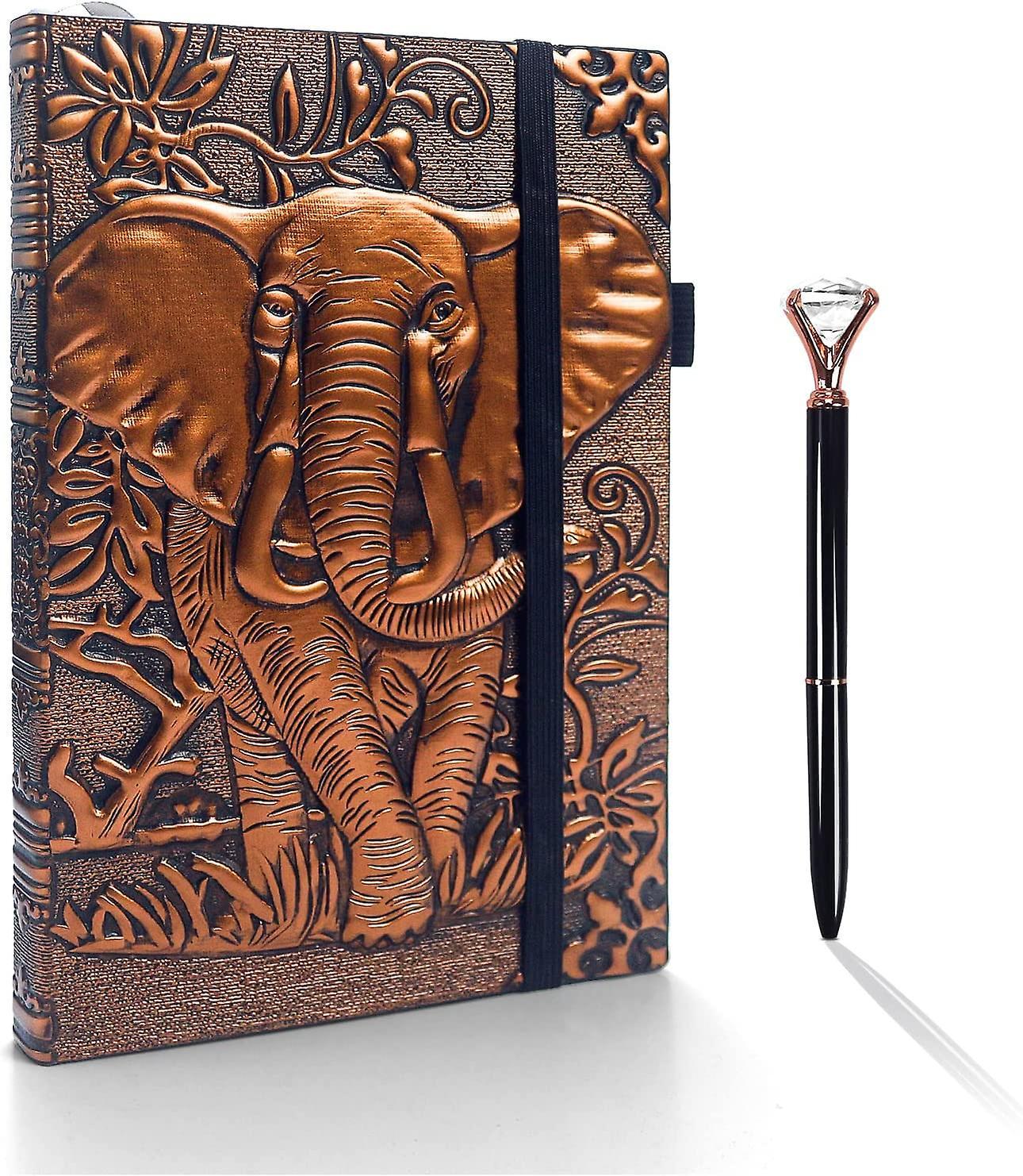 Baicccf Heytea Leather Notebook Journal Lined Pages With Pen Set, Hardcover Journal Thick Paper, Elephant Gifts For Women & Men, Pen Holder, Elasti...