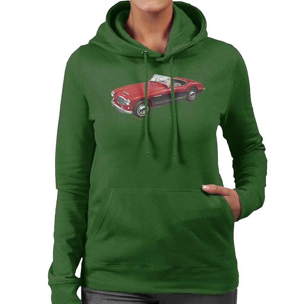 Austin Healey 3000 Mark II Red British Motor Heritage Women's Hooded Sweatshirt Bottle Green Medium