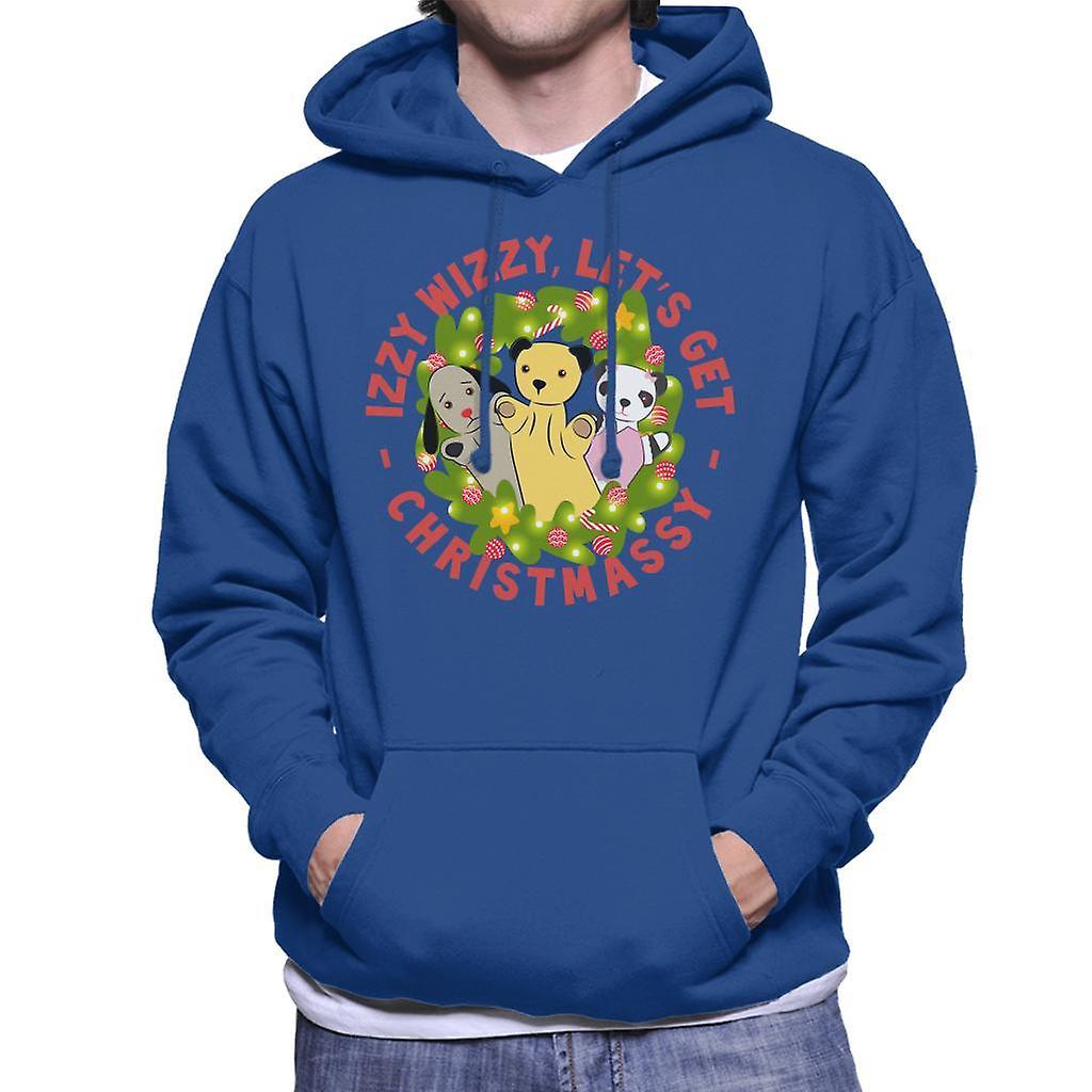 Sooty Christmas Illuminated Wreath Izzy Wizzy Lets Get Chrismassy Men's Hooded Sweatshirt Royal Blue Large