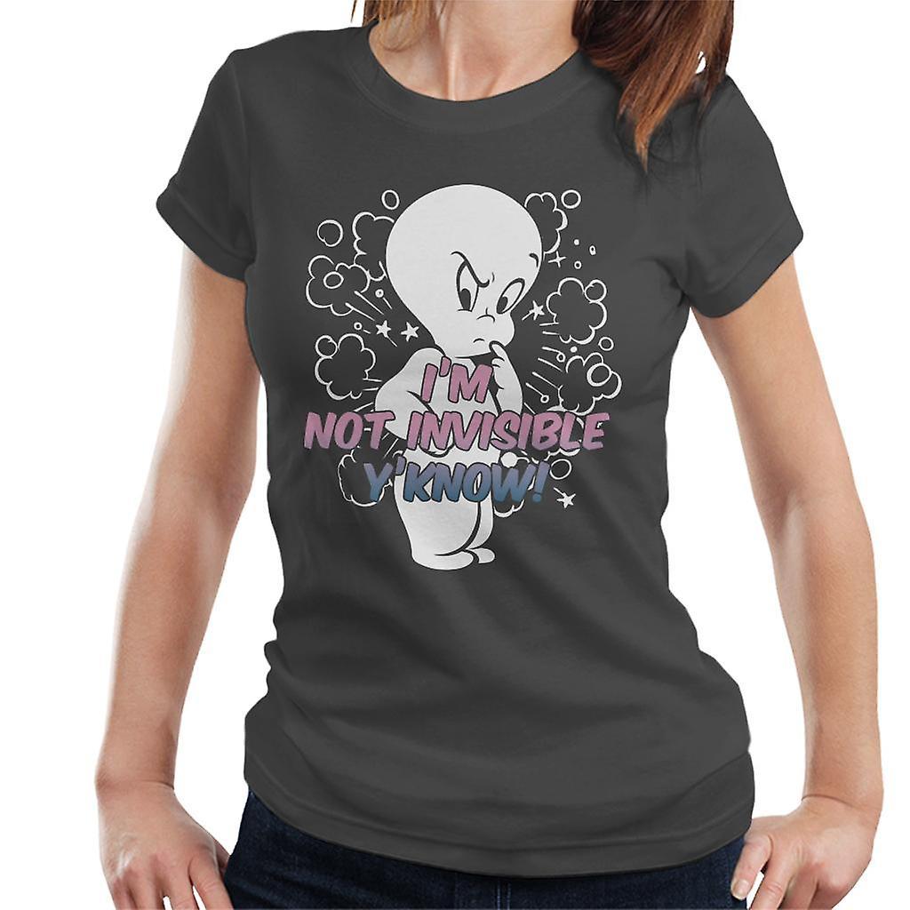 Casper The Friendly Ghost Cross I'm Not Invisible Y'Know Women's T-Shirt Charcoal Small