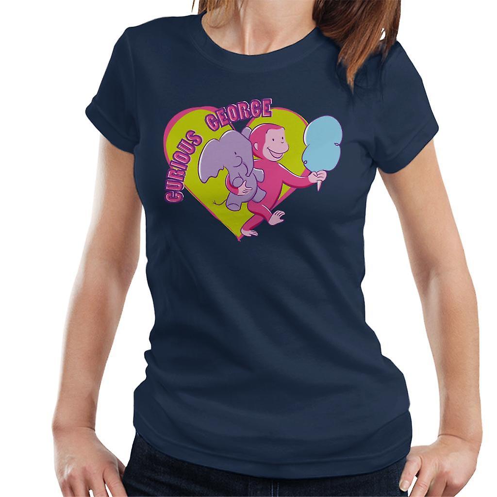 Curious George Carnival Heart Women's T-Shirt Navy Blue Large