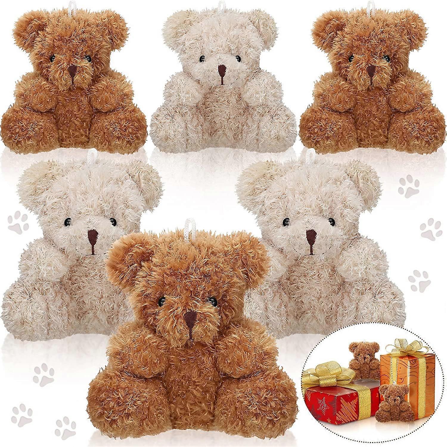 Phwj 6 Pieces Mini Teddy Bear Little Bear Bulk 4 Inch Stuffed Animal Toy Small Soft Bear Doll Teddy Bear Brown Apricot For Baby Shower Birthday Gra..