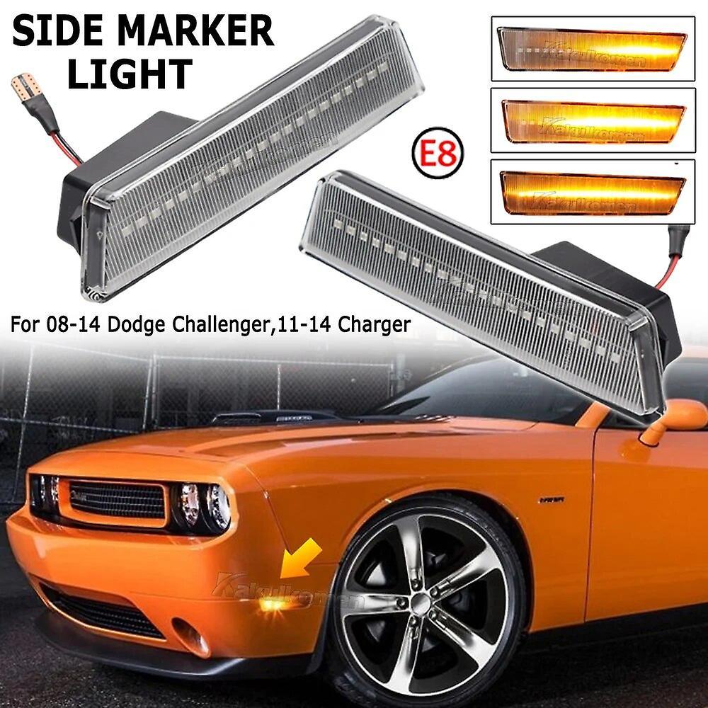 Scitoo Sequential Flashing Led Turn Signal Side Marker Light For Dodge Challenger 2008-2014 For Dodge Charger 2011-2014 Dynamic Smoked Type