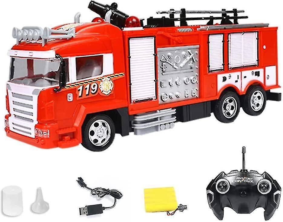 Banmo Remote Control Fire Truck | Realistic Fire Trucks Toddler Toys,remote Control Kid Fire Truck One-key Water Spray Sound And Light Toy Set With...