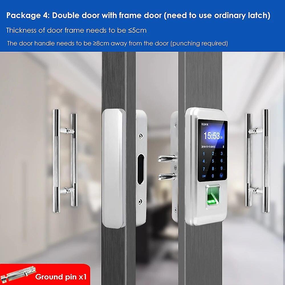 Jhshop Smart Glass Door Fingerprint Lock Office Single / Double Door Password Lock Card Remote Control Electronic Access Control Dazzling silver3