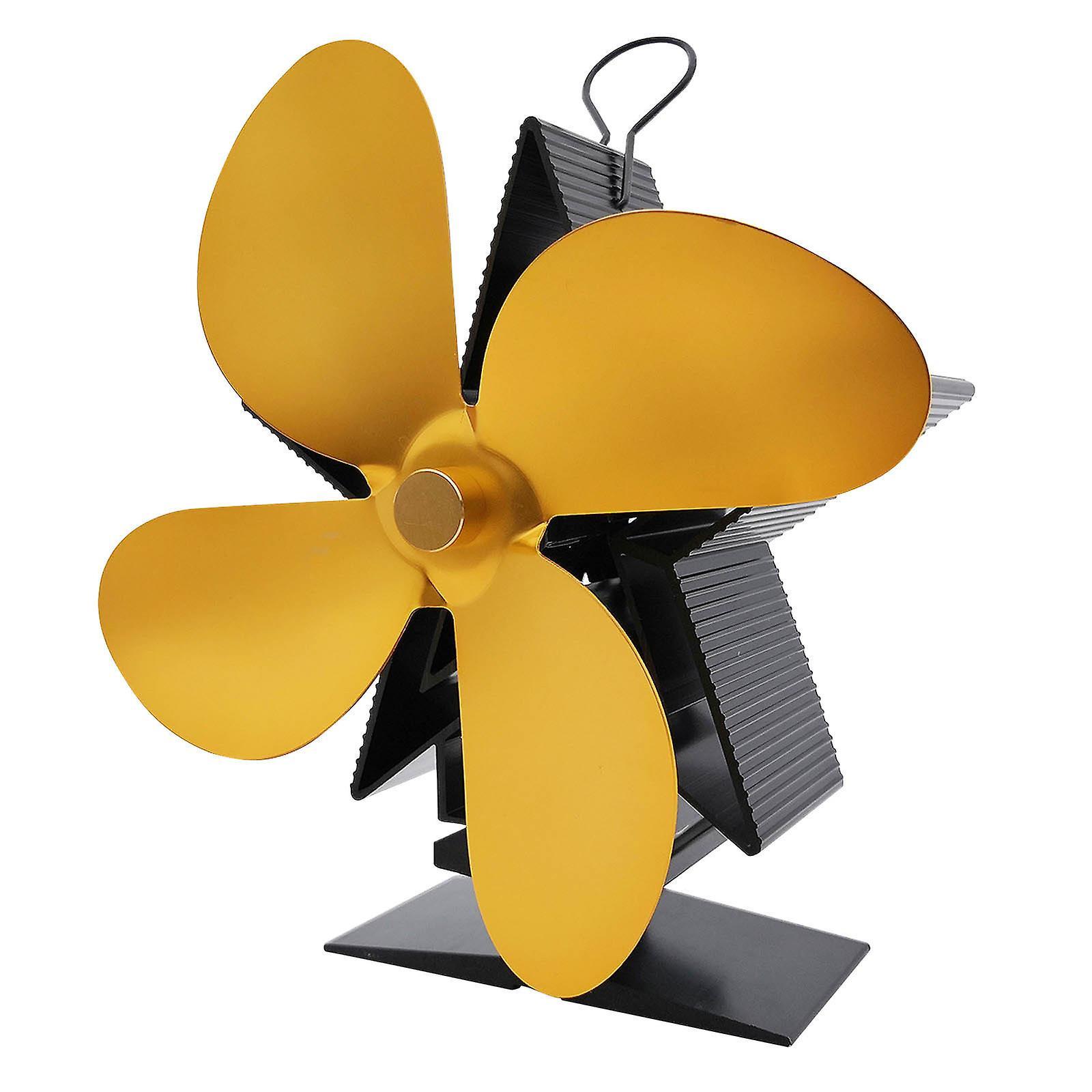 Fruushop Stove Fan Wood Stove Fans Fireplace Fan Heat Powered Fan With 4 Blade Gold