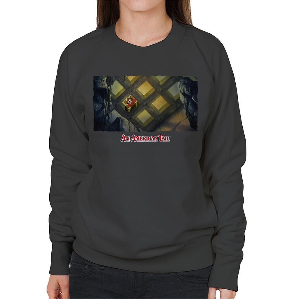 An American Tail Fieval Looking Down Distressed Women's Sweatshirt Charcoal Medium