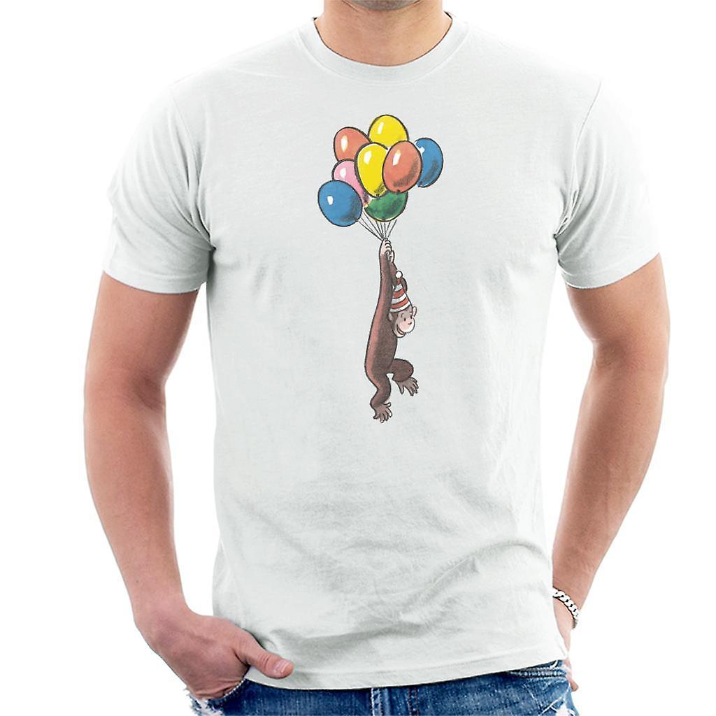 Curious George Balloon Flying Hat Men's T-Shirt White Medium