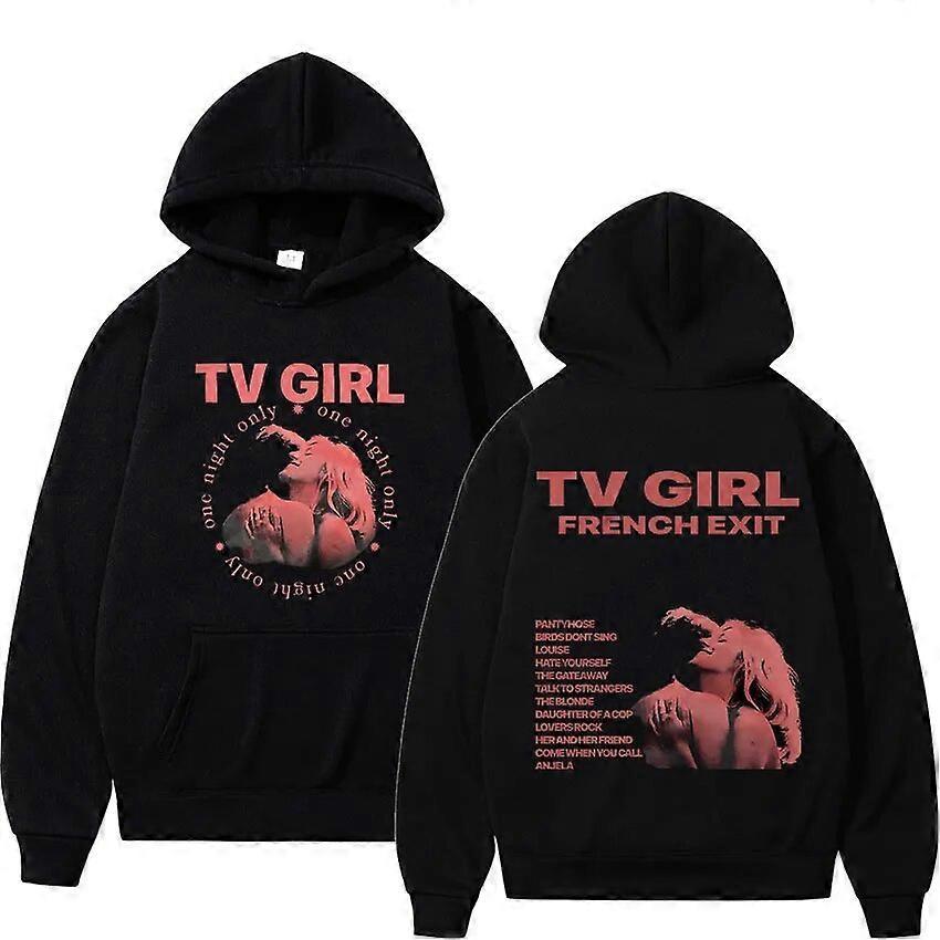 Redkid Cults TV Girl French Exit Print Fashion Hoody Men Women Hip Hop Oversized Sweatshirt Aesthetics Pullover Hoodie Loose Streetwear Black M