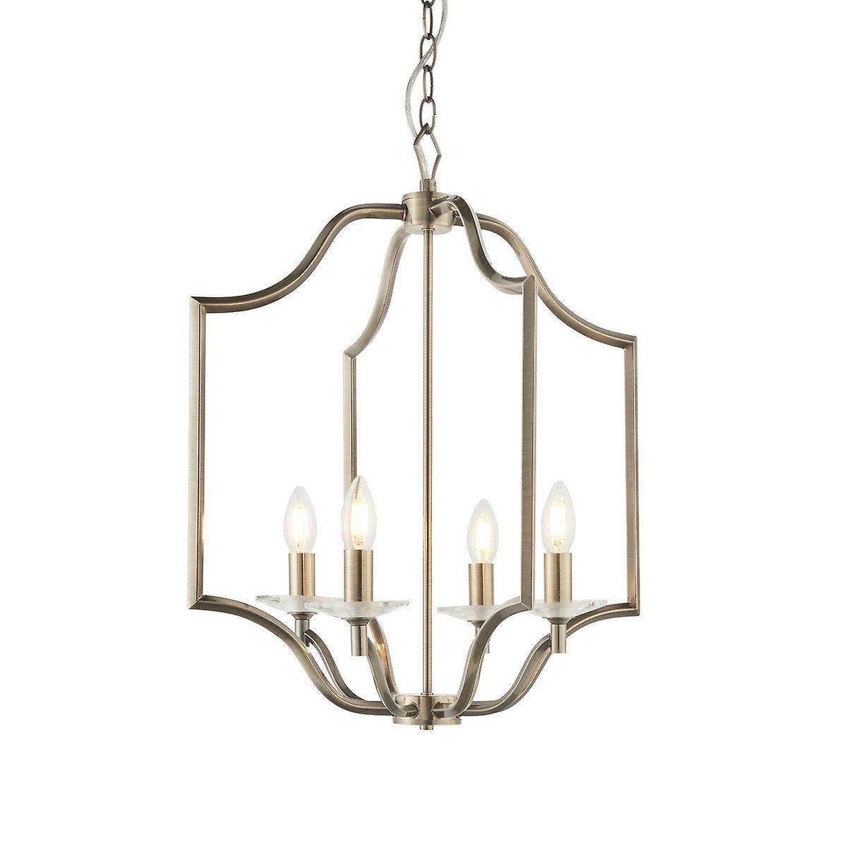 Lainey 4 Light Ceiling Pendant Antique Brass Plate & Clear Crystal Glass E14