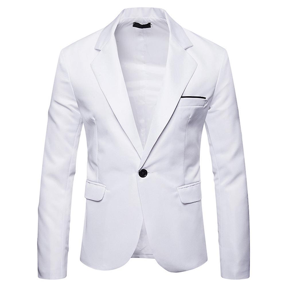 Allthemen Mens Business Casual Notched Lapel Slim Fit Suit Jacket White M