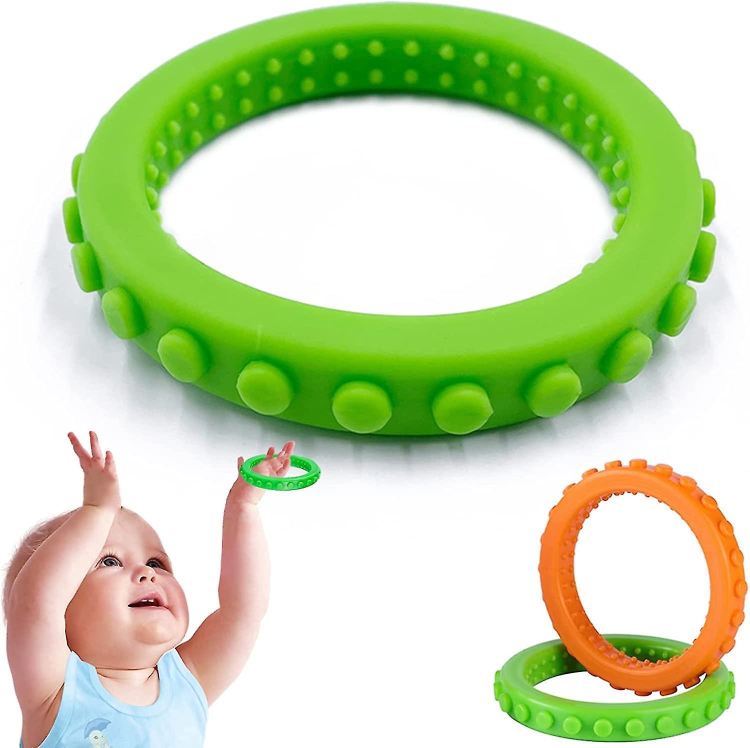 Wfuo 2pcs Teether Bracelet Sensory Chew Bracelet Teether For Kids Toddlers, Silicone Ring Bpa Free Autism Chewing Toy Multi-color Optional green