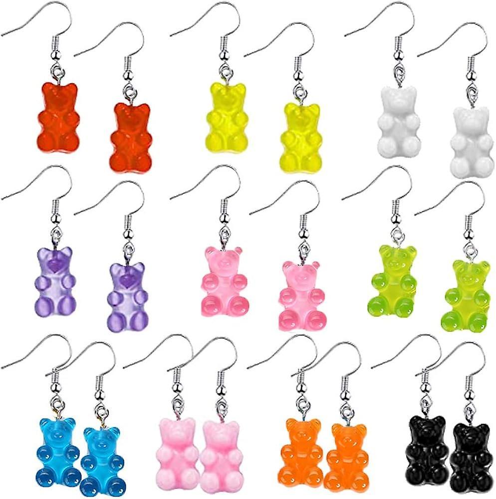 Heytea 8 Pairs Set Colorful Resin Candy Gummy Bear Dangle Earrings Gift For Women Girls