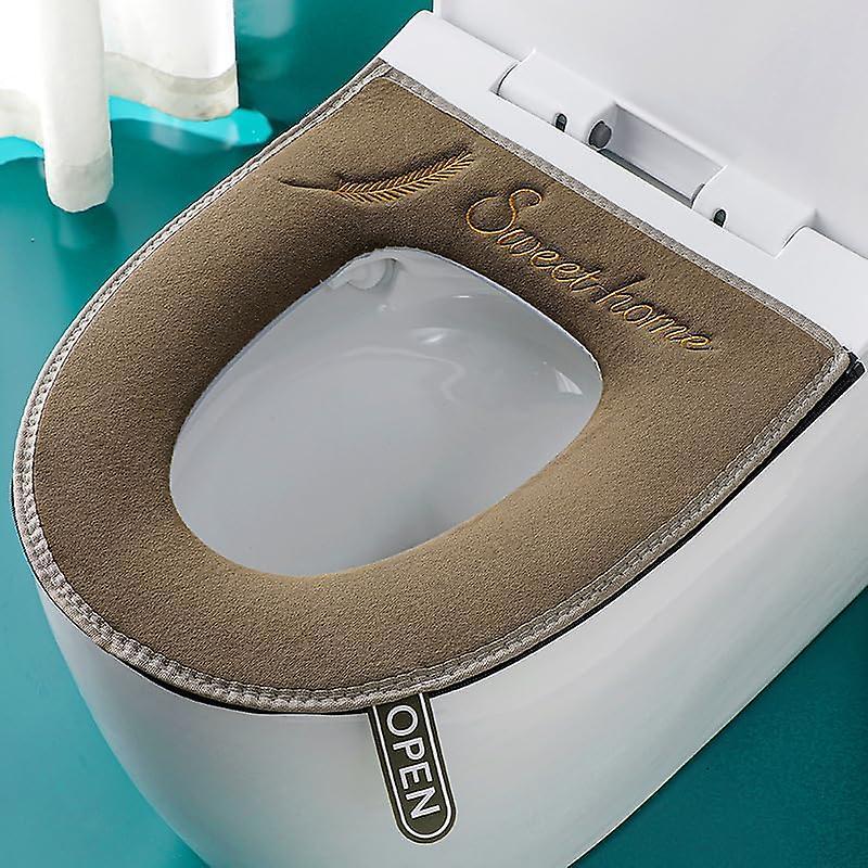 Phwj (brown)1pcs Toilet Seat Cover With Handle,wc Toilet Seat Cover, Soft And Warm,washable,suitable For All Oval Toilet Seats,37x43cm