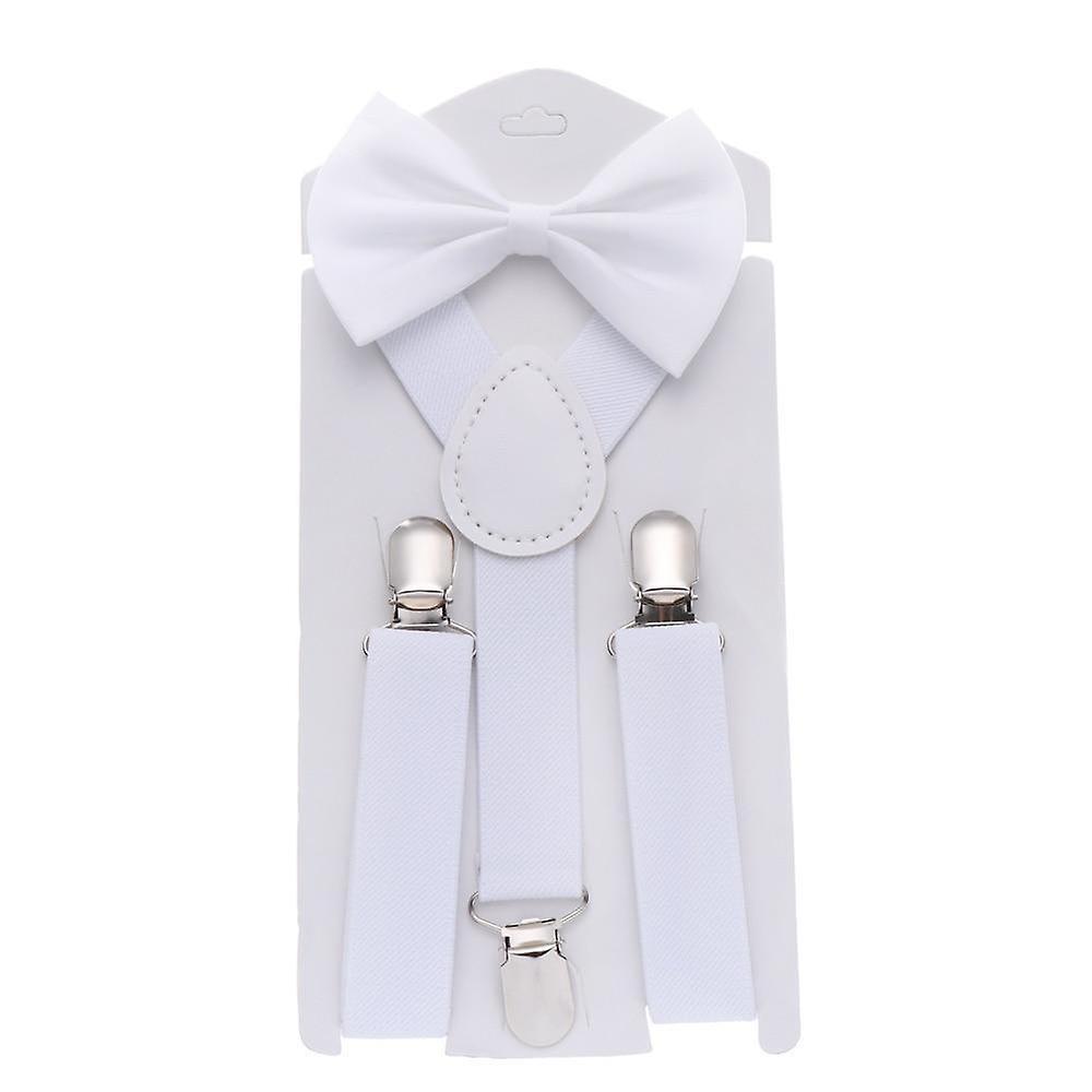 Slowmoose Adjustable Elastic Suspenders With Bow Tie For And style 1-white