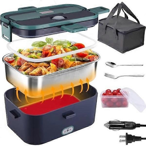 Yuheng 60W Heated Lunch Box 1.6L Lunch Box 12V/24V/220V Electric Heated Lunch Box with Spoon and Two Compartments