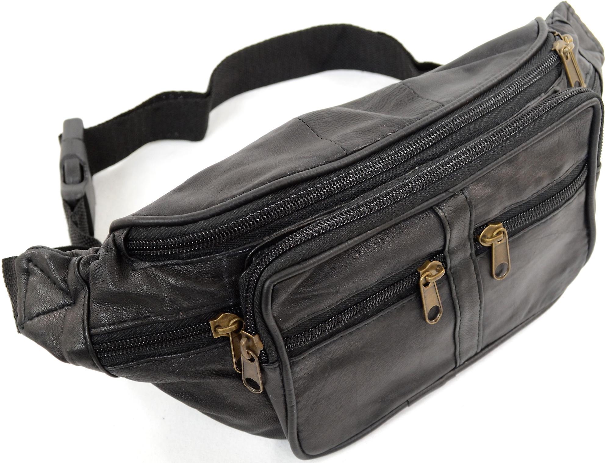 SnugRugs Unisex Leather Bum Bag / Waist Bag / Money Belt with Multiple Pockets