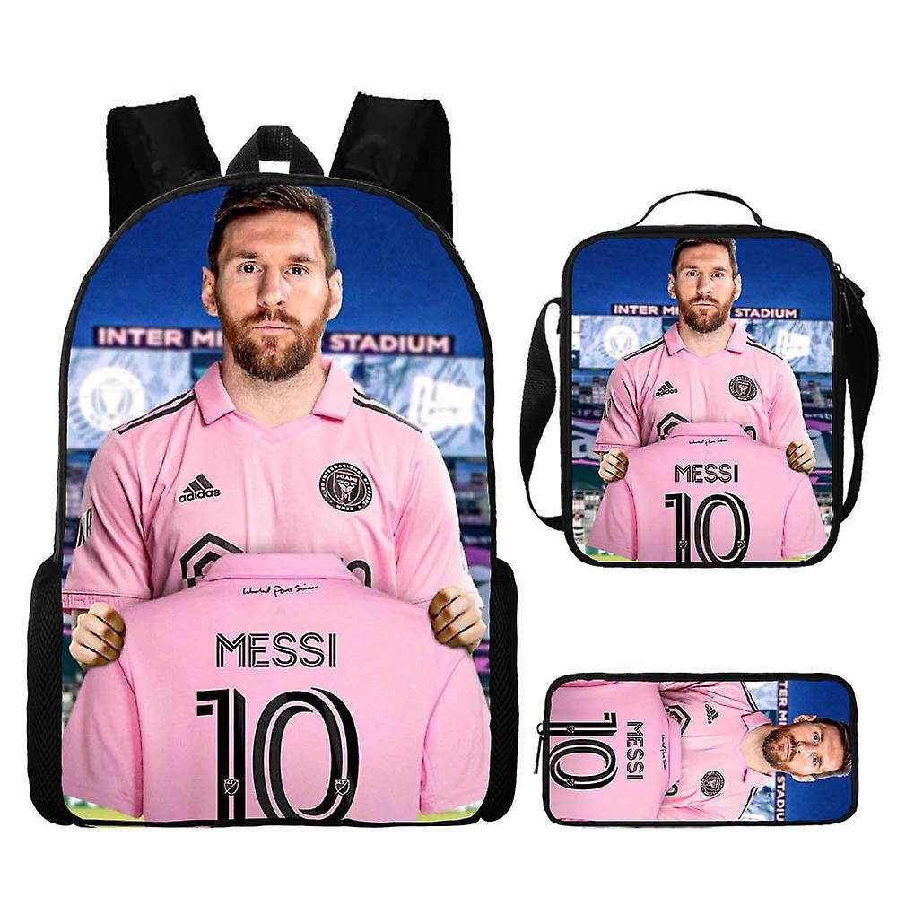 Sszfv Football Star Messi Printed Backpack Three-piece Set Children's Schoolbag Primary School Students Cartoon Backpack