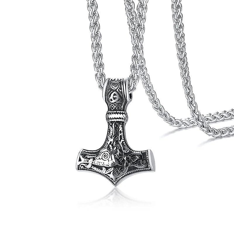 Scitoo Men's Vintage Retro Norse Viking Necklaces, Rock Punk Thor Mjolnir Hammer Pendant,Scandinavian Nodic Amulet Rune Jewelry Brass Plated