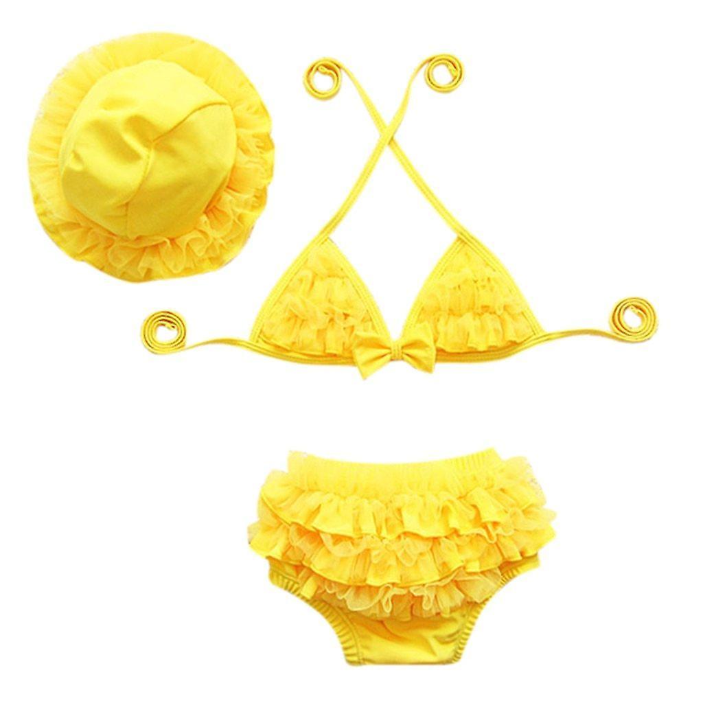 Slowmoose Swimming Cute Bow Sun Hat, Baby Beach Swimsuit Yellow 18-24 Months