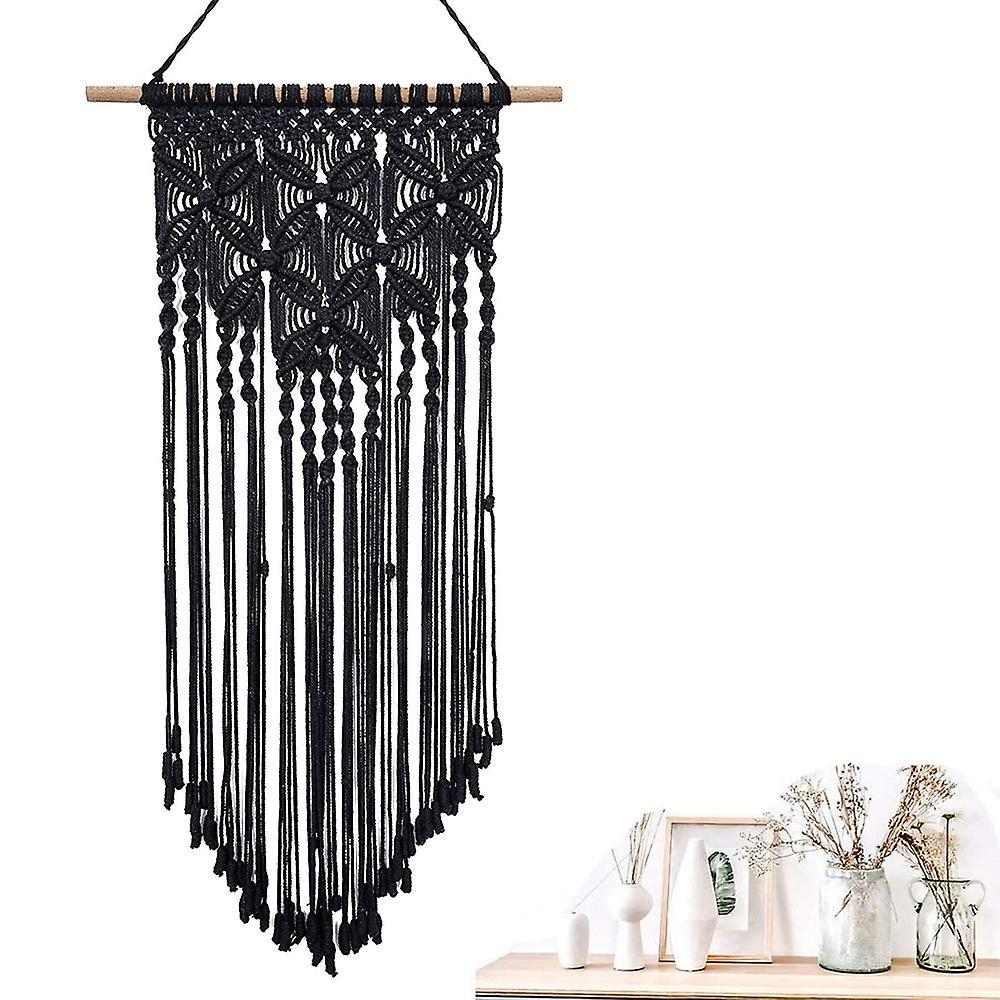 Ciuu Wall Hanging, Boho Macrame Wall Hanging Handmade Woven Wall Art Macrame Tapestry For Bedroom Office Home Wall Decor Black